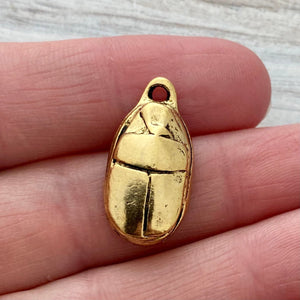 Scarab Beetle Charm, Antiqued Gold Pendant, Jewelry Supplies, GL-6176