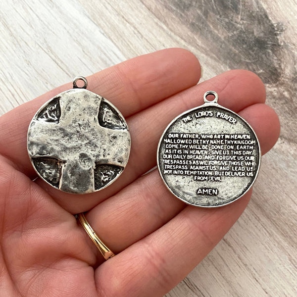 Load image into Gallery viewer, Lord&#39;s Prayer Religious Silver Medal, Jewelry Making, Communion, PW-6175
