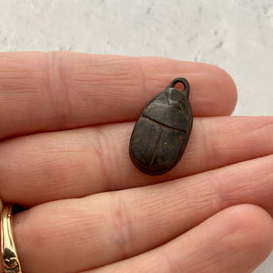 Scarab Beetle Charm, Antiqued Rustic Brown Pendant, Jewelry Supplies, BR-6176