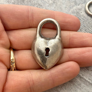 Smooth Heart Lock Pendant, Silver Charm, Jewelry Making, Carson's Cove, PW-6170