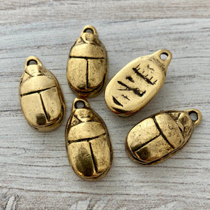 Scarab Beetle Charm, Antiqued Gold Pendant, Jewelry Supplies, GL-6176
