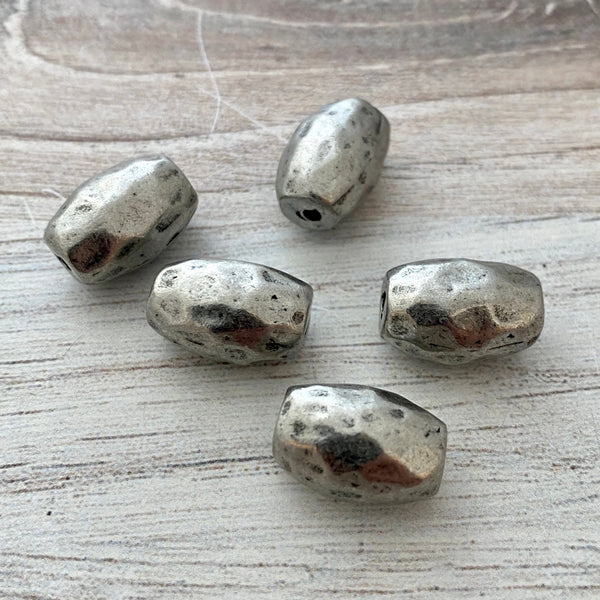 Load image into Gallery viewer, Large Oval Hammered Artisan Barrel PWider Bead, Antiqued Silver Pewter Finding, Jewelry Components Supplies, PW-6174
