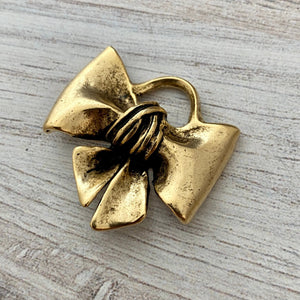 Large Bow Pendant, Bracelet Charm, Antiqued Gold, Jewelry Making, GL-6165