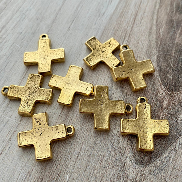 Load image into Gallery viewer, Chunky Block Cross Charm, Small Antiqued Gold Modern Pendant, GL-6182
