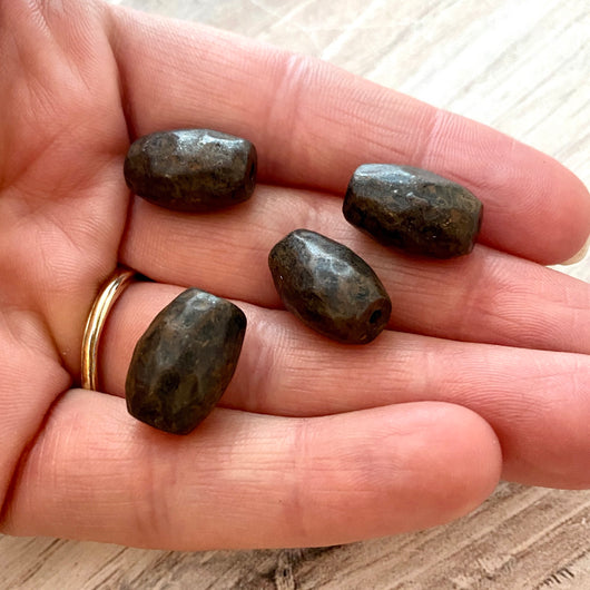 Large Oval Hammered Artisan Barrel Slider Bead, Rustic Brown Finding, Jewelry Components Supplies, BR-6174