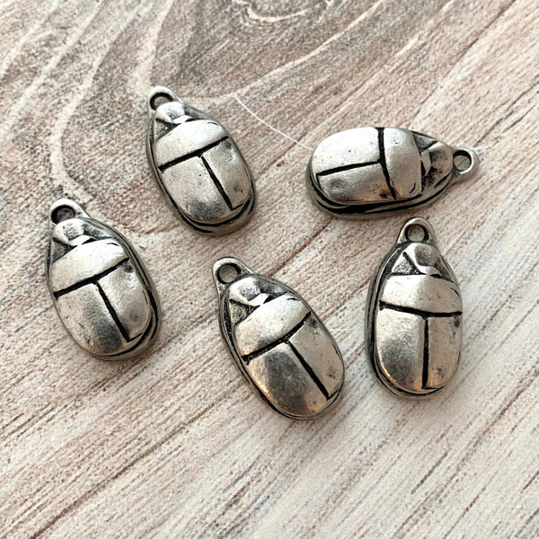 Load image into Gallery viewer, Scarab Beetle Charm, Antiqued Silver Pendant, Jewelry Supplies, PW-6176

