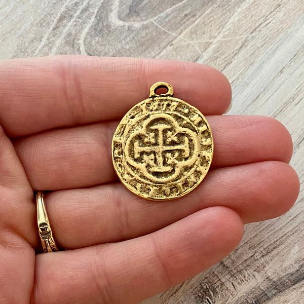Load image into Gallery viewer, Old World Spanish Coin Replica, Cross Charm Pendant, Shipwreck Treasure, Jewelry Supplies, GL-6183
