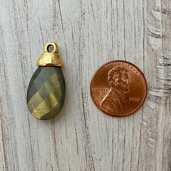 Load image into Gallery viewer, Labradorite Pear Briolette Drop Pendant with Gold Pewter Bead Cap, Jewelry Making Artisan Findings, GL-S021
