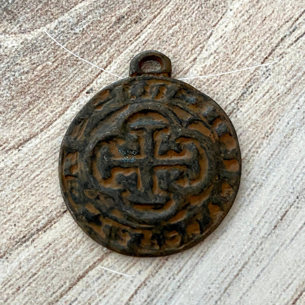 Load image into Gallery viewer, Old World Spanish Coin Replica, Cross Charm Pendant, Rustic Shipwreck Treasure, Jewelry Supplies, BR-6183
