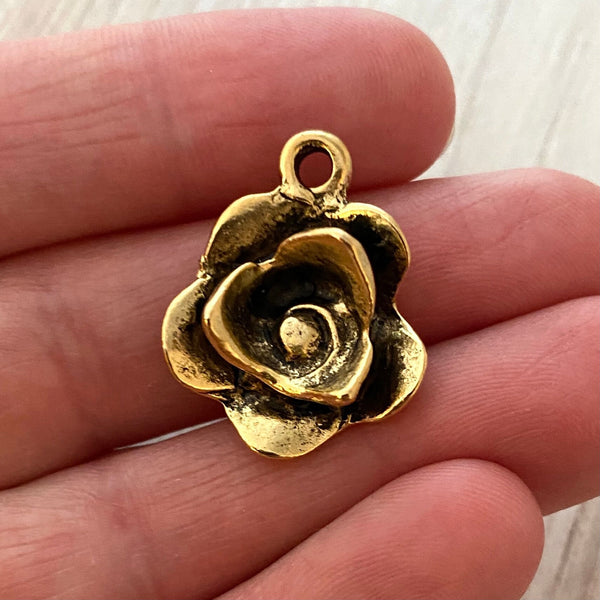 Load image into Gallery viewer, Flower Charm, Antiqued Gold Rose Pendant for Jewelry, GL-6153
