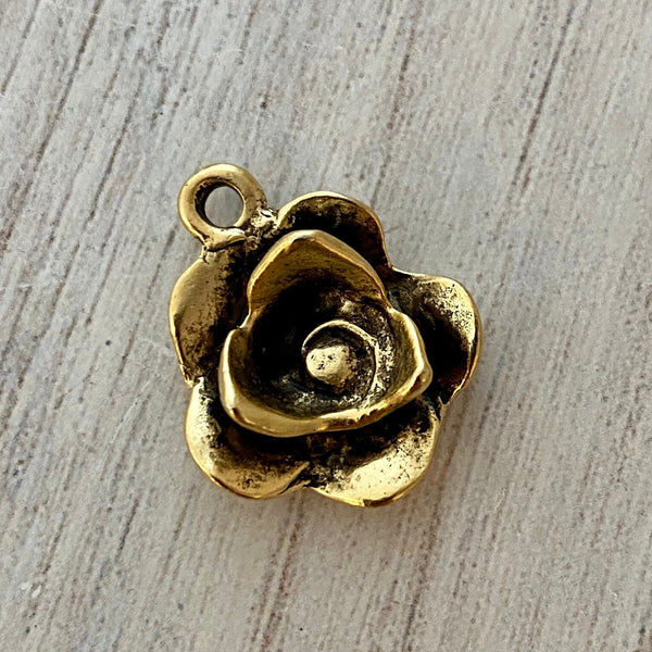 Load image into Gallery viewer, Flower Charm, Antiqued Gold Rose Pendant for Jewelry, GL-6153
