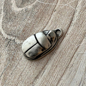 Scarab Beetle Charm, Antiqued Silver Pendant, Jewelry Supplies, PW-6176