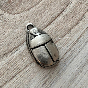 Scarab Beetle Charm, Antiqued Silver Pendant, Jewelry Supplies, PW-6176