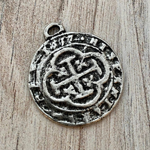 Old World Spanish Coin Replica, Cross Charm Pendant, Shipwreck Treasure, Jewelry Supplies, PW-6183