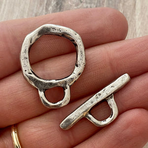 Large Organic Toggle Clasp, Antiqued Silver Closure, Artisan Necklace Jewelry Components, PW-6188
