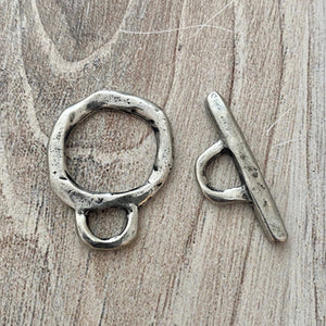 Large Organic Toggle Clasp, Antiqued Silver Closure, Artisan Necklace Jewelry Components, PW-6188