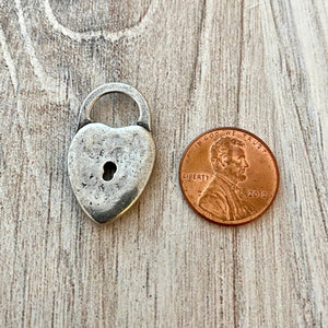 Heart Lock Charm, Silver Lock Pendant, Artisan Jewelry Supplies, Carson's Cove, PW-6184