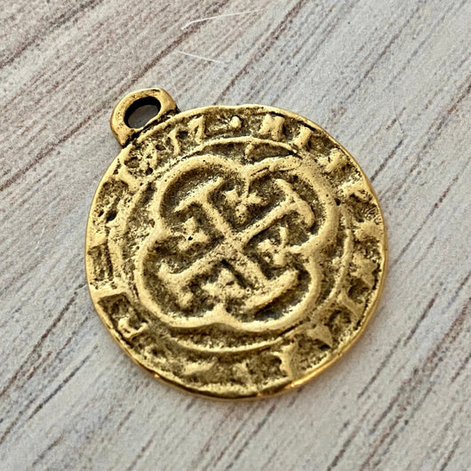Old World Spanish Coin Replica, Cross Charm Pendant, Shipwreck Treasure, Jewelry Supplies, GL-6183
