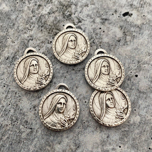 Catholic Medal, St. Theresa, Silver Medal Charm, St. Therese de Lisieux, Religious Charm, Catholic Pendant, Religious Jewelry Supply SL-6030