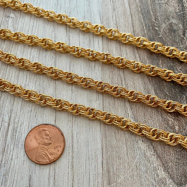 Load image into Gallery viewer, Vintage Multi Ring, Textured Etched Chain, Soldered Circle Cable Bulk Chain By Foot, 24K Gold Jewelry Making, GL-2034
