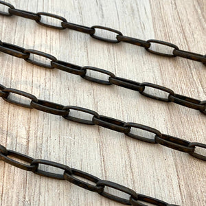 Large Clip Chain, Rustic Brown Flat Link Rectangle Chain by the Foot, Jewelry Supplies, BR-2020