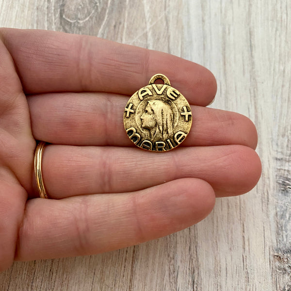 Load image into Gallery viewer, Ave Maria Mary Medal, Virgin Mary, French charm, Catholic, Religious Jewelry, GL-6167

