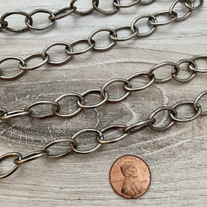 Antiqued Silver Chain, Large Oval Cable Links, Bulk Chain By Foot, Necklace Bracelet Making, PW-2016