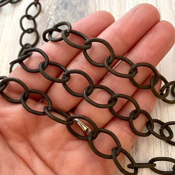Load image into Gallery viewer, Rustic Brown Textured Etched Chain, Large Oval Cable Links, Bulk Chain By Foot, Necklace Bracelet, BR-2017
