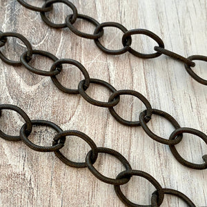 Rustic Brown Textured Etched Chain, Large Oval Cable Links, Bulk Chain By Foot, Necklace Bracelet, BR-2017