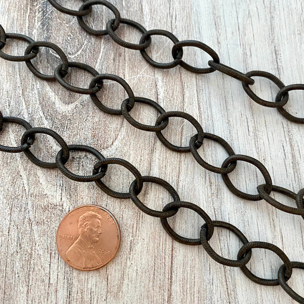 Load image into Gallery viewer, Rustic Brown Textured Etched Chain, Large Oval Cable Links, Bulk Chain By Foot, Necklace Bracelet, BR-2017
