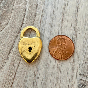 Heart Lock Charm, Antiqued Gold Lock Pendant, Artisan Jewelry Supplies, Carson's Cove, GL-6184
