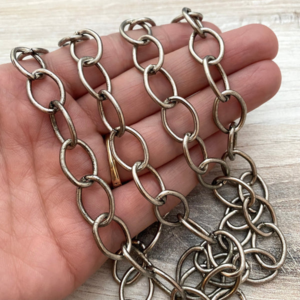 Load image into Gallery viewer, Antiqued Silver Chain, Large Oval Cable Links, Bulk Chain By Foot, Necklace Bracelet Making, PW-2016
