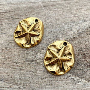 2 Star Charm, Simple Sand Dollar Antiqued Gold Star, Carson's Cove, GL-6194