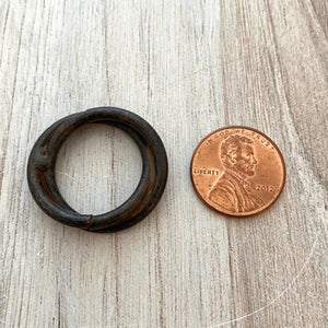 Double Ring Connector Link, Eternity Hoop Charm Holder, Leather Connector, Large Antiqued Rustic Brown Circle, BR-6197