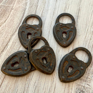 Heart Lock Charm, Rustic Brown Lock Pendant, Artisan Jewelry Supplies, Carson's Cove, BR-6184