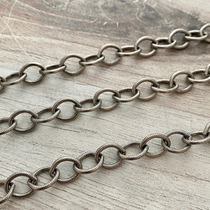 Large Textured Etched Chain, Oval Cable Bulk Chain By Foot, Silver Necklace Bracelet Jewelry Making PW-2024