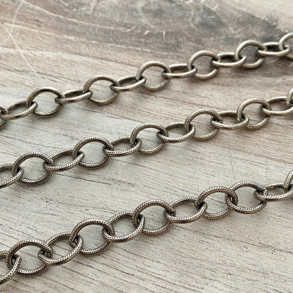 Load image into Gallery viewer, Large Textured Etched Chain, Oval Cable Bulk Chain By Foot, Silver Necklace Bracelet Jewelry Making PW-2024
