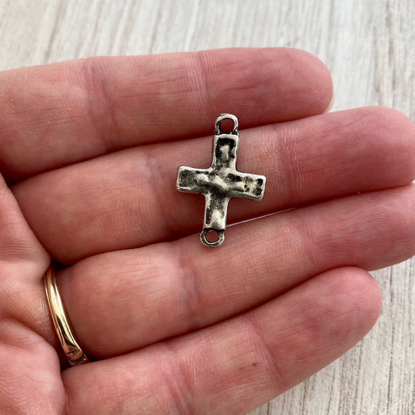 Load image into Gallery viewer, Cross Connector, Antiqued Silver Artisan Charm, Jewelry Making Supplies, PW-6201
