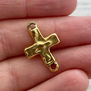 Cross Connector, Antiqued Gold Artisan Charm, Jewelry Making Supplies, GL-6201