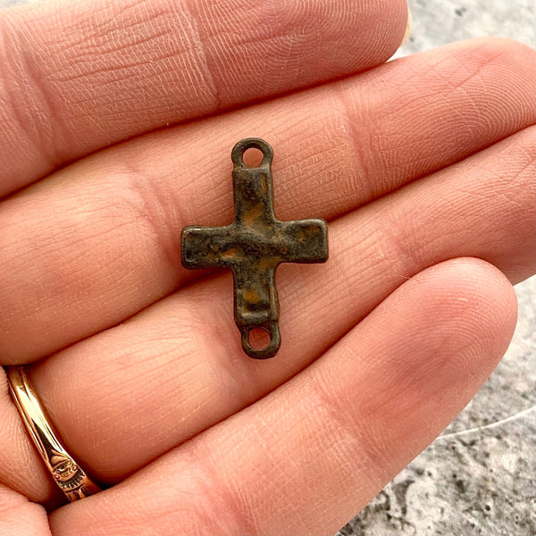 Load image into Gallery viewer, Cross Connector, Rustic Brown Artisan Charm, Jewelry Making Supplies, BR-6201
