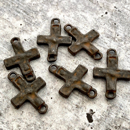 Cross Connector, Rustic Brown Artisan Charm, Jewelry Making Supplies, BR-6201
