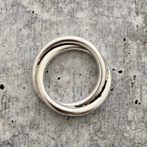 Double Ring Connector Link, Eternity Hoop Charm Holder, Leather Connector, Large Silver Circle, SL-6197
