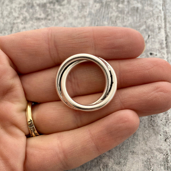 Load image into Gallery viewer, Double Ring Connector Link, Eternity Hoop Charm Holder, Leather Connector, Large Silver Circle, SL-6197
