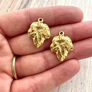 2 Maple Leaf Charm, Antiqued Gold Nature Tree Charm for Jewelry Making, GL-6202