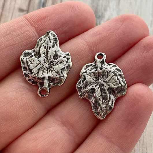 2 Maple Leaf Charm, Antiqued Silver Nature Tree Charm for Jewelry Making, PW-6202