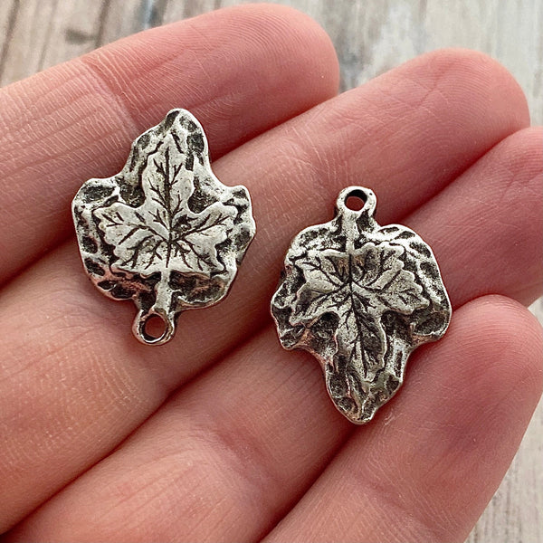 Load image into Gallery viewer, 2 Maple Leaf Charm, Antiqued Silver Nature Tree Charm for Jewelry Making, PW-6202
