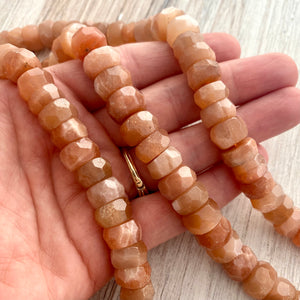 Half Strand Peach Moonstone, Faceted Rondelles, 6x11mm, BD-0005
