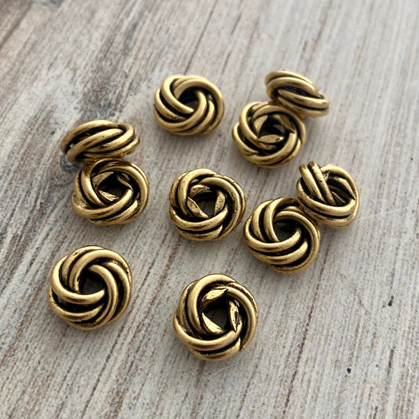Load image into Gallery viewer, 10 Wired Knot Spacer Beads, Antiqued Gold Artisan Brass Beads, Slider Bracelet Finding, Jewelry Supplies, GL-6205
