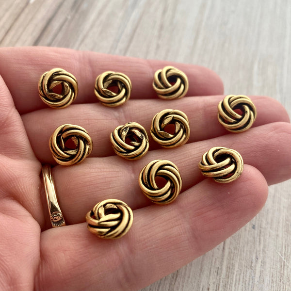 Load image into Gallery viewer, 10 Wired Knot Spacer Beads, Antiqued Gold Artisan Brass Beads, Slider Bracelet Finding, Jewelry Supplies, GL-6205
