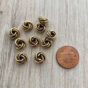 10 Wired Knot Spacer Beads, Antiqued Gold Artisan Brass Beads, Slider Bracelet Finding, Jewelry Supplies, GL-6205